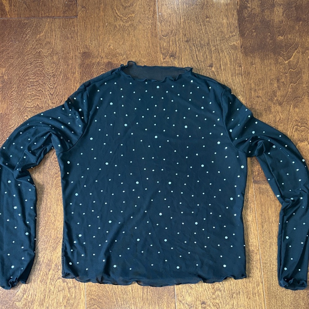Black Sheer Rhinestone Long Sleeve Top
